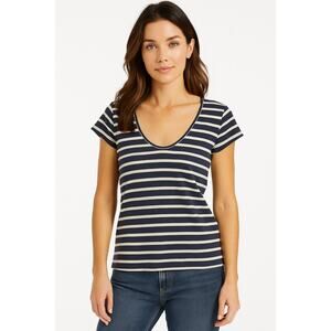 Tory Burch SZ XS 100% Pima Cotton Blue & White Striped Scoop-Neck Shirt
